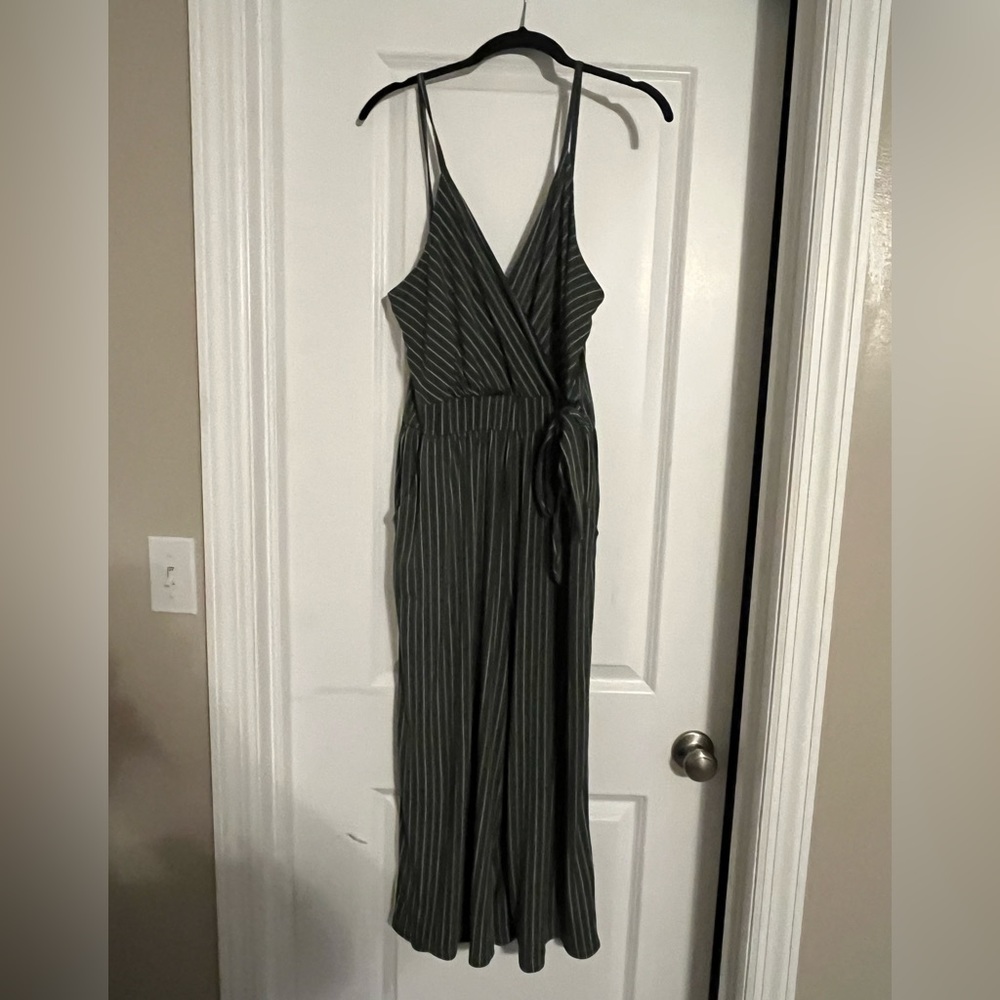 Kaileigh Striped Olive Midi Length Jumpsuit